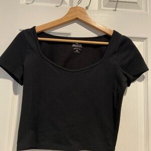 Hollister Black Ribbed Scoop Crop Top